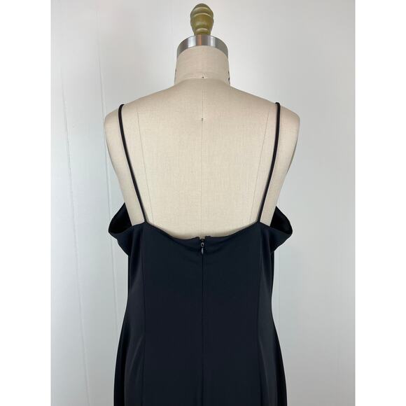 Vintage 90s Y2K Black Maxi Dress 14 Whimsigoth Spaghetti Straps Slit Witchy - Picture 8 of 16